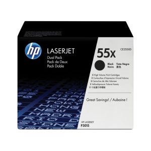 Pack de 2 Cartuchos de Tóner HP 55X Negro Alto Rendimiento LaserJet Original (CE255XD)