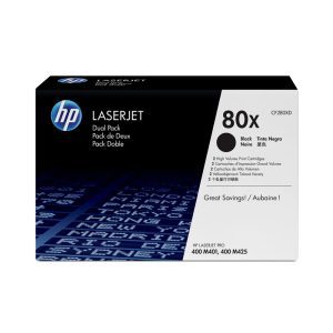 Pack de 2 cartuchos de tóner HP 80X Negro Alto rendimiento Laserjet Original (CF280XD)